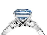 Leaf Motif Engagement Ring Setting for Fancy Blue Asscher Cut Center with Pave Band and Prong Head in Sterling Silver