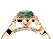 Halo Engagement Ring Setting for Fancy Green Cushion Cut Center with Twist Band and Prong Head in Rose Gold