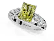 Solitaire Engagement Ring Setting for Fancy Yellow Radiant Cut Center with Graduated Shared Prongs and Prong Head in Platinum