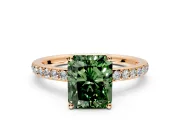 Solitaire Engagement Ring Setting for Fancy Green Radiant Cut Center with Fine Pave Band and Prong Head in Rose Gold