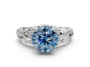 Solitaire Engagement Ring Setting for Fancy Blue Round Cut Center with Filigree Accent Basket and Prong Head in Platinum