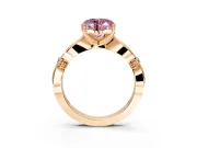 Solitaire Engagement Ring Setting for Fancy Pink Heart-Shaped Center with Carved Leaf Shoulders and Prong Head in Rose Gold