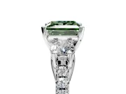 3 Stone Engagement Ring Setting for Fancy Green Princess Cut Center with Crossover Basket, Pave Band and Prong Head in White Gold