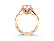 Solitaire Engagement Ring Setting for Asscher Cut Center with Wide Band, Pave Collar and Prong Head in Rose Gold