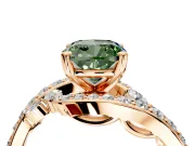 Solitaire Engagement Ring Setting for Fancy Green Cushion Cut Center with Pave Bypass Twist Band and Prong Head in Rose Gold