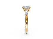 3 Stone Engagement Ring Setting for Princess Cut Center with Tapered Baguettes, Plain Band and Prong Head in Yellow Gold
