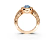 Milgrain Halo Engagement Ring Setting for Fancy Blue Cushion Cut Center with Pave Band and Prong Head in Rose Gold