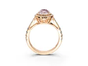 Double Halo Engagement Ring Setting for Fancy Pink Marquise Center with Narrow Pave Split Shank and Prong Head in Rose Gold