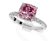 Solitaire Engagement Ring Setting for Fancy Pink Cushion Cut Center with Micro Pave Band and Prong Head in Platinum