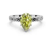 Solitaire Engagement Ring Setting for Fancy Yellow Pear-Shaped Center with Scrollwork Band and Prong Head in Sterling Silver