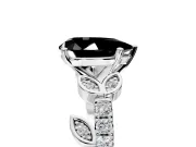 Leaf Motif Engagement Ring Setting for Fancy Black Pear-Shaped Center with Pave Band and Prong Head in Platinum