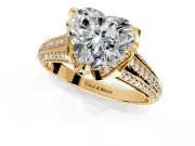Solitaire Engagement Ring Setting for Heart-Shaped Center with Accented Split Shank and Prong Head in Yellow Gold