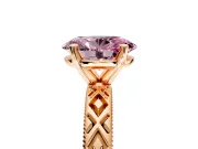 Solitaire Engagement Ring Setting for Fancy Pink Oval Center with Milgrain X Pattern Band and Prong Head in Rose Gold
