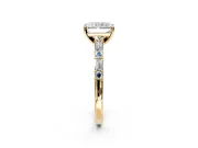 Baguette Engagement Ring Setting for Radiant Cut Center with Alternating Bar-Set Band and Prong Head in Yellow Gold