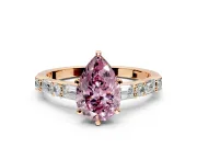 Baguette Engagement Ring Setting for Fancy Pink Pear-Shaped Center with Alternating Bar-Set Band and Prong Head in Rose Gold