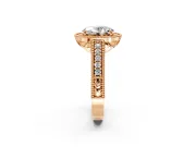 Milgrain Halo Engagement Ring Setting for Oval Center with Pave Band and Prong Head in Rose Gold