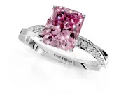 Side Accent Engagement Ring Setting for Fancy Pink Radiant Cut Center with Accent Shoulders and Prong Head in Platinum