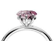 Low-Set Solitaire Engagement Ring Setting for Fancy Pink Heart-Shaped Center with Thin Plain Band and Prong Head in Platinum