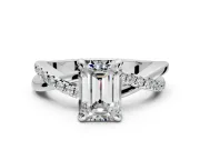 Solitaire Engagement Ring Setting for Emerald Cut Center with Half-Pave Crossover Band and Prong Head in Sterling Silver
