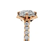 Floral Engagement Ring Setting for Cushion Cut Center with Pave Band and Floral Prong Head in Rose Gold