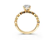 Solitaire Engagement Ring Setting for Cushion Cut Center with Beaded Bezel Station Band and Prong Head in Yellow Gold