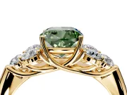 Cluster Engagement Ring Setting for Fancy Green Cushion Cut Center with Round Cut Accent Frame and Prong Head in Yellow Gold