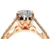 Solitaire Engagement Ring Setting for Cushion Cut Center with Pave Cathedral Band and Prong Head in Rose Gold