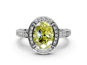 Halo Engagement Ring Setting for Fancy Yellow Oval Center with Framed Halo, Pave Band and Prong Head in Sterling Silver