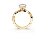 Solitaire Engagement Ring Setting for Asscher Cut Center with Bar-Station Pave Twist and Prong Head in Yellow Gold