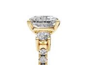 3 Stone Engagement Ring Setting for Radiant Cut Center with Round Cut Side Accents and Prong Head in Yellow Gold
