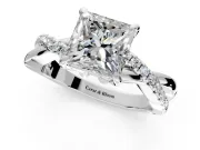 Solitaire Engagement Ring Setting for Princess Cut Center with Half-Pave Crossover Band and Prong Head in Platinum