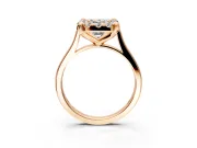 Single Halo Engagement Ring Setting for Emerald Cut Center with Corner Claws, Plain Band and Prong Head in Rose Gold