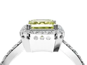 Halo Engagement Ring Setting for Fancy Yellow Asscher Cut Center with Inner Milgrain Border and Prong Head in Platinum