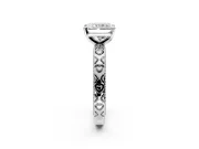 Solitaire Engagement Ring Setting for Radiant Cut Center with XO Engraved Band and Prong Head in Platinum