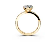 Solitaire Engagement Ring Setting for Heart-Shaped Center with Fine Pave Band and Claw Prong Head in Yellow Gold