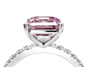 Solitaire Engagement Ring Setting for Fancy Pink Asscher Cut Center with Fine Pave Band and Claw Prong Head in Platinum