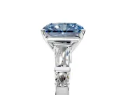 Bar-Set Engagement Ring Setting for Fancy Blue Radiant Cut Center with Tapered Baguette Accents and Prong Head in Platinum