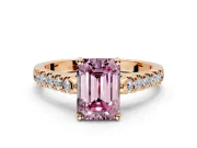 Solitaire Engagement Ring Setting for Fancy Pink Emerald Cut Center with Partway Pave Band and Prong Head in Rose Gold