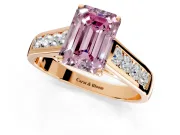 Solitaire Engagement Ring Setting for Fancy Pink Emerald Cut Center with Cathedral Channel Band and Prong Head in Rose Gold