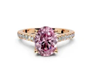Solitaire Engagement Ring Setting for Fancy Pink Oval Center with Widening Pave Band and Claw Prong Head in Rose Gold