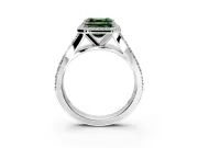 Halo Engagement Ring Setting for Fancy Green Asscher Cut Center with Narrow Pave Split Shank and Prong Head in White Gold