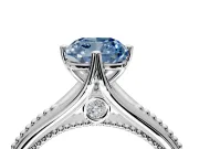 Solitaire Engagement Ring Setting for Fancy Blue Cushion Cut Center with Milgrain Cathedral Band and Prong Head in White Gold