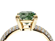 Solitaire Engagement Ring Setting for Fancy Green Cushion Cut Center with Multi-Row Pave Accents and Basket Head in Yellow Gold