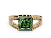 Split Shank Engagement Ring Setting for Fancy Green Princess Cut Center with Pave Split Shank and Prong Head in Yellow Gold