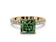 Open Basket Engagement Ring Setting for Fancy Green Princess Cut Center with Pave Band and Prong Head in Yellow Gold