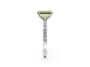 Solitaire Engagement Ring Setting for Fancy Yellow Emerald Cut Center with Fine Pave Narrow Band and Prong Head in White Gold