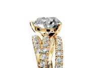 Solitaire Engagement Ring Setting for Heart-Shaped Center with Woven 3-Strand Pave Band and Prong Head in Yellow Gold