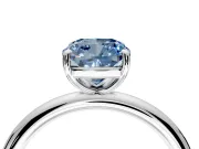 Low-Set Solitaire Engagement Ring Setting for Fancy Blue Cushion Cut Center with Thin Plain Band and Prong Head in Sterling Silver