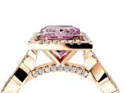 Halo Engagement Ring Setting for Fancy Pink Princess Cut Center with Twist Band and Prong Head in Rose Gold