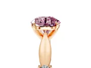Solitaire Engagement Ring Setting for Fancy Pink Round Cut Center with Carved Leaf Shoulders and Prong Head in Rose Gold